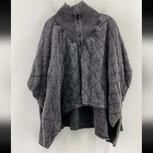 FREE PEOPLE One Shiloh Oversized Quilted 1/2 Zip Pullover Sweatshirt Black {N42}